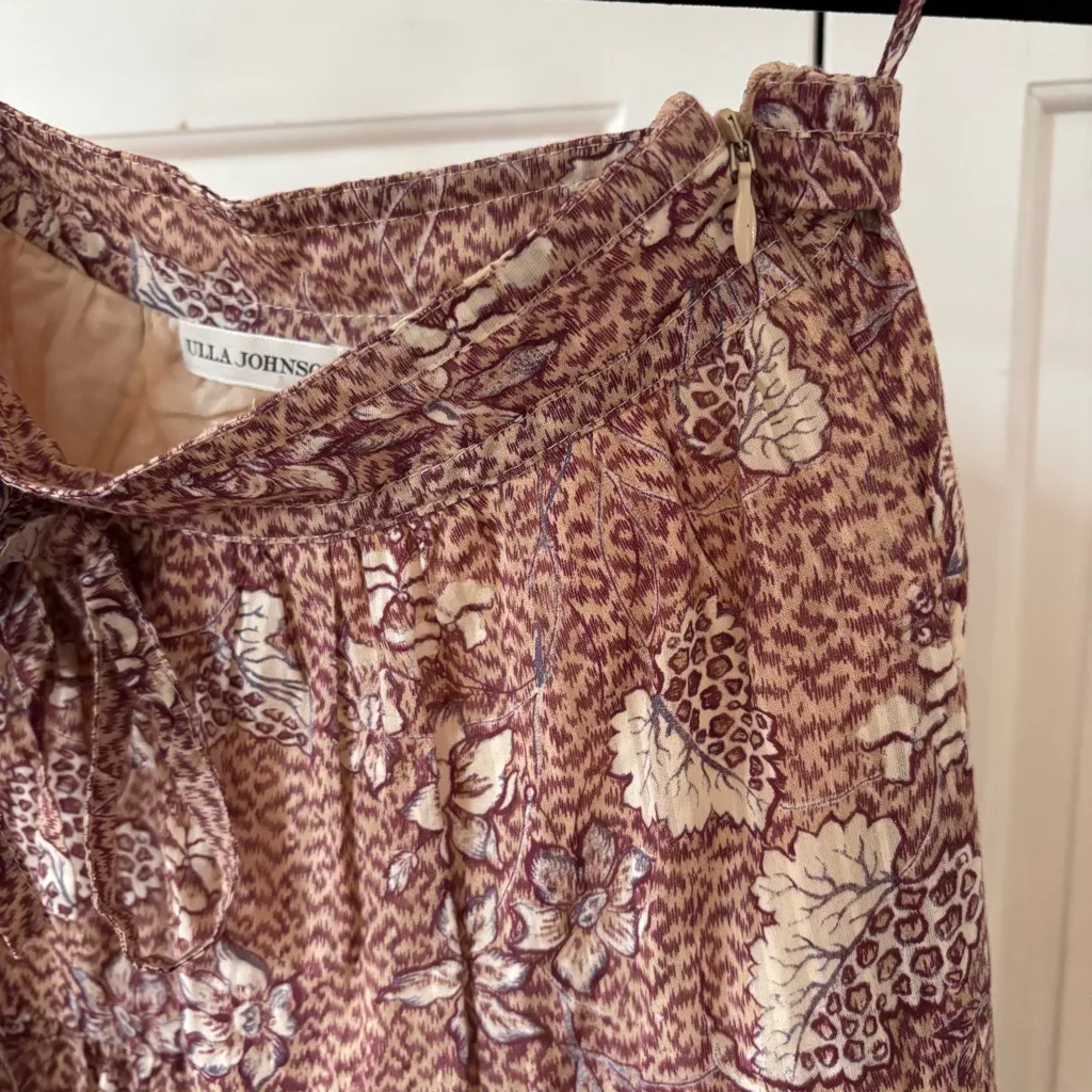 Ulla Johnson Raquel Midi Skirt Tie Front Detail Floral Ruffle Tiered Size 0 XS - Image 13