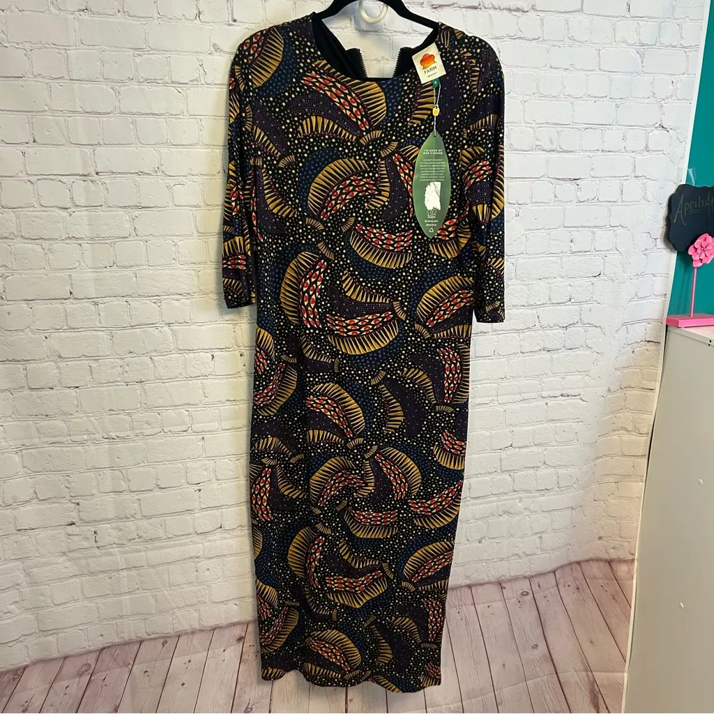 Farm Rio New Black Wild Bananas Jersey Stretch Dress size XL coastal chic - Image 4