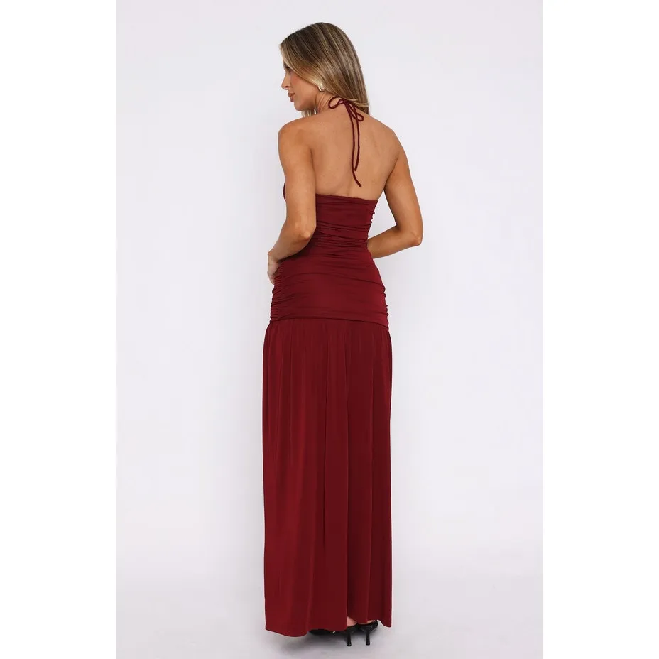 White Fox Sweet Skies Maxi Dress Burgundy Small Ruched Gala Valentine New Year - Image 3