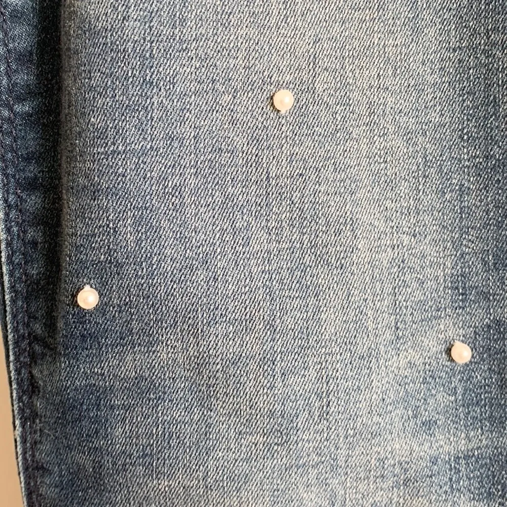 Express Pearl Embellished Blue Denim Mid Rise Ankle Legging 4 - Image 4