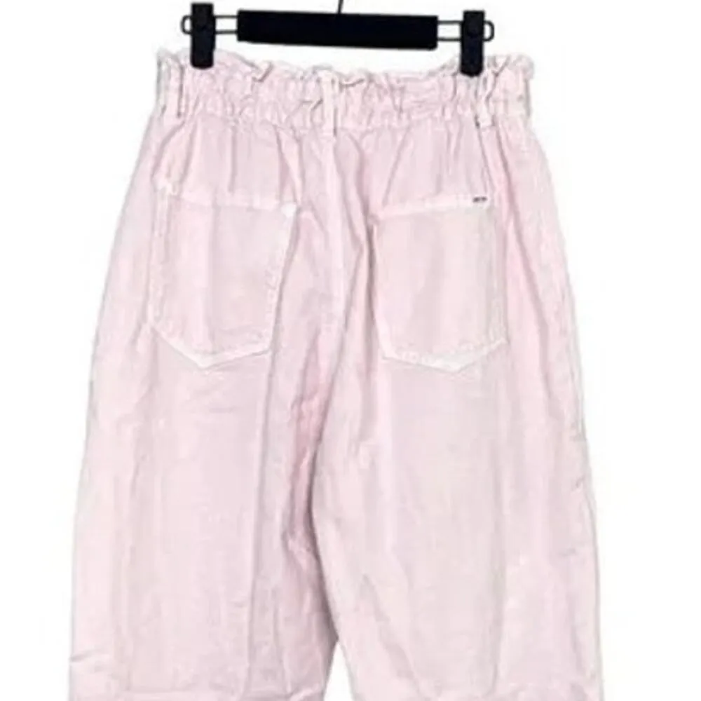 Zara Relaxed Fit Paper Bag Baggy Cotton Jean Pants Bunched Waist Pockets 4 Pink - Image 6