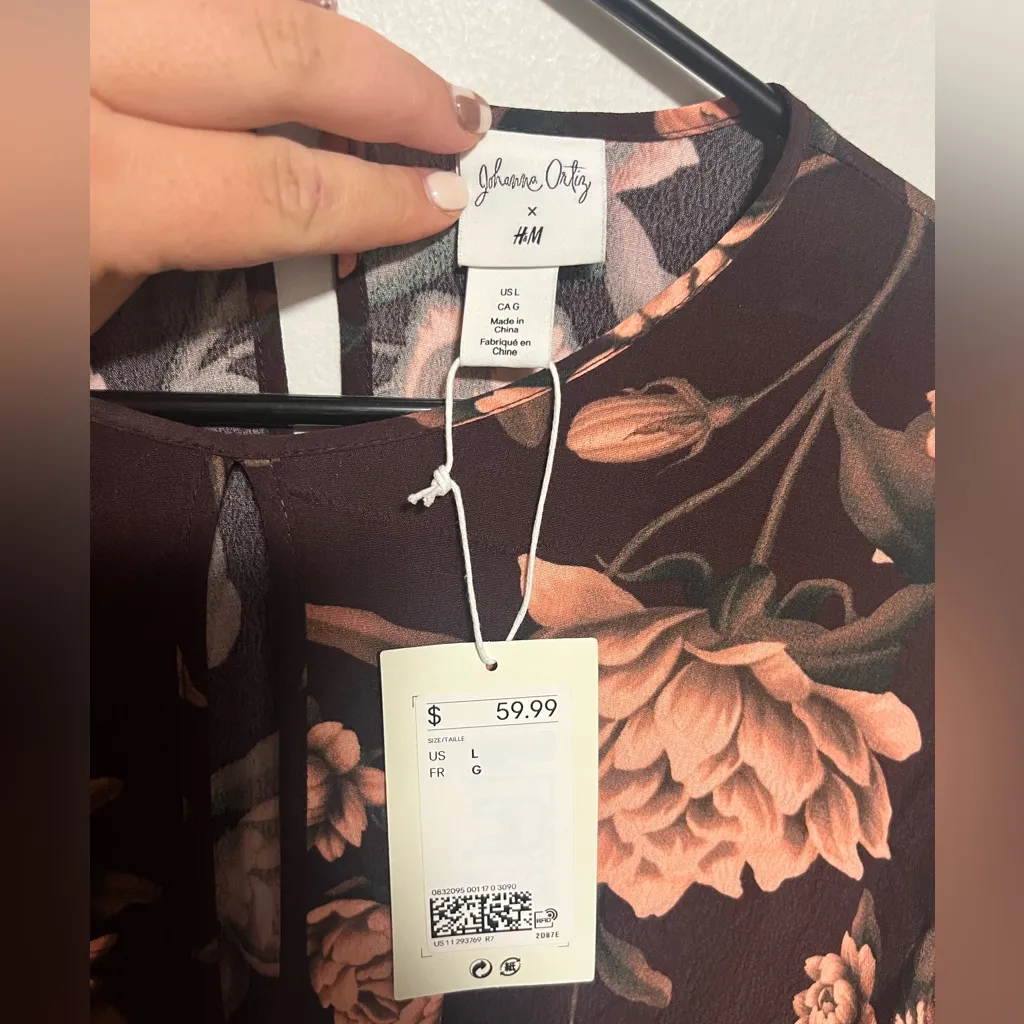 H&M Black and Pink Floral Long Sleeve Dress - Image 3