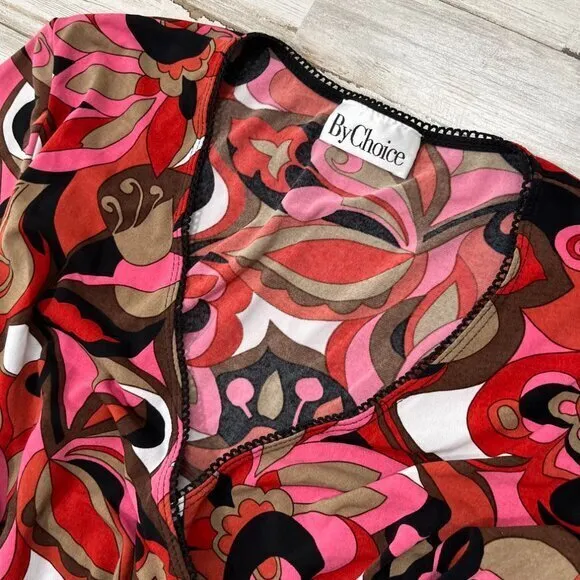 2000s Y2k Groovy Floral 3/4 Sleeve‎ Babydoll Top Womens Size Small/Medium Red - Image 3