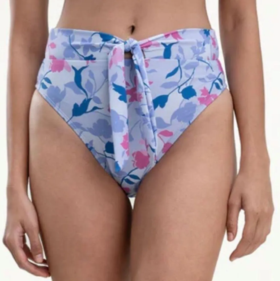 Splendid Floral Flurry Tie-Front Bikini Bottom High Leg Pant Sz L NWT Blue Pink - Image 2
