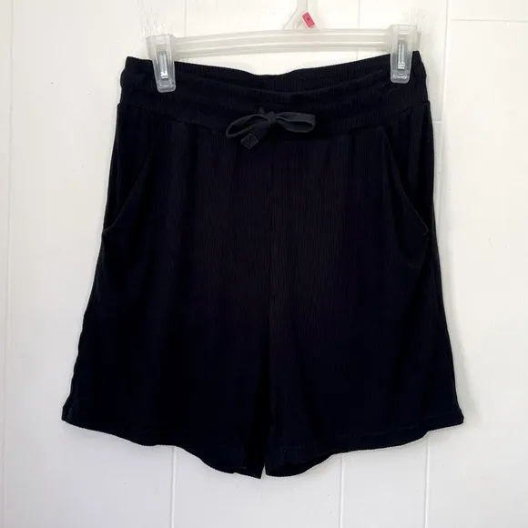 Senita Athletics Black Ribbed Lounge Shorts Drawstring Elastic Waist ~ Size S - Image 1