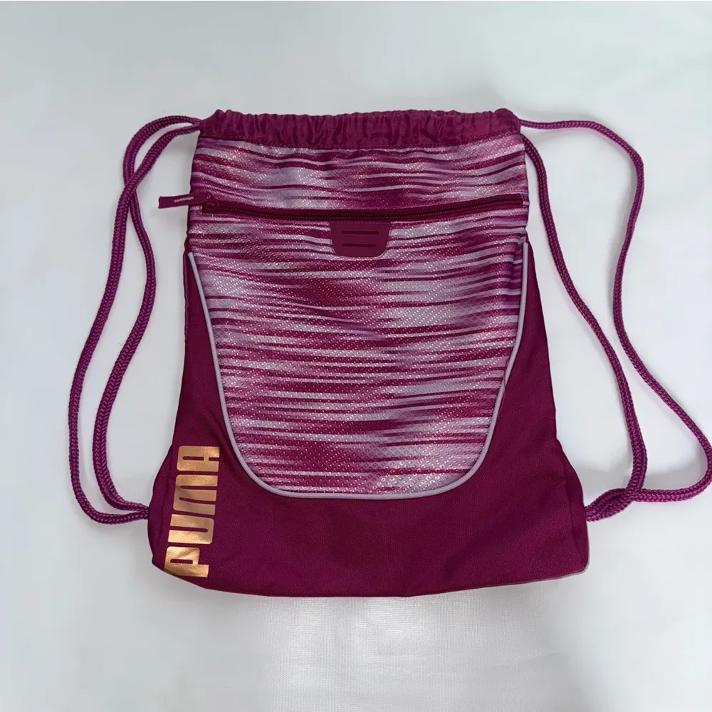 Puma Pink Drawstring Bag outside zipper pocket 1 inside zip pocket - Image 8