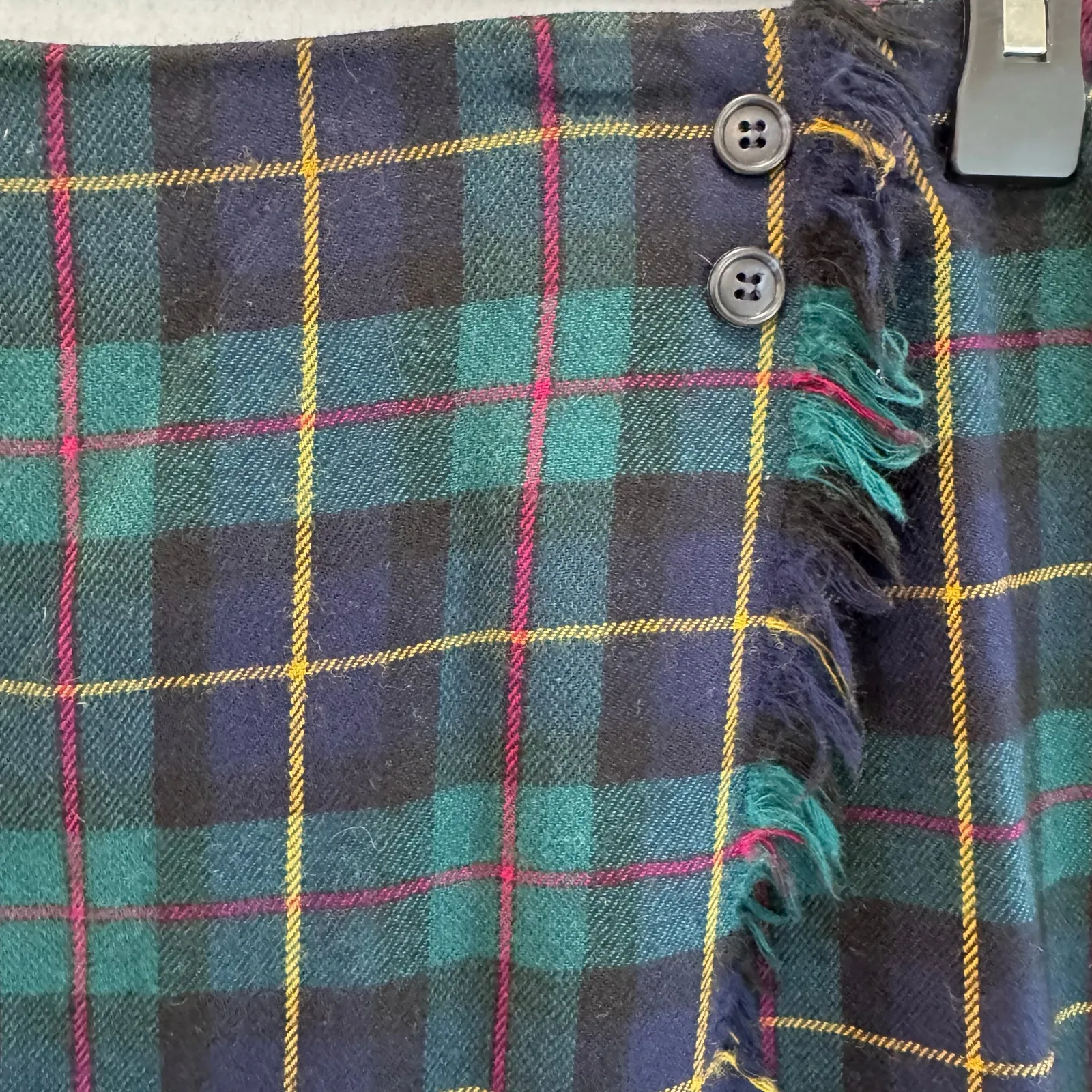 Talbots 100% Wool Plaid Tartan Wrap Skirt Green Blue Midi Women’s Size 12 - Image 4