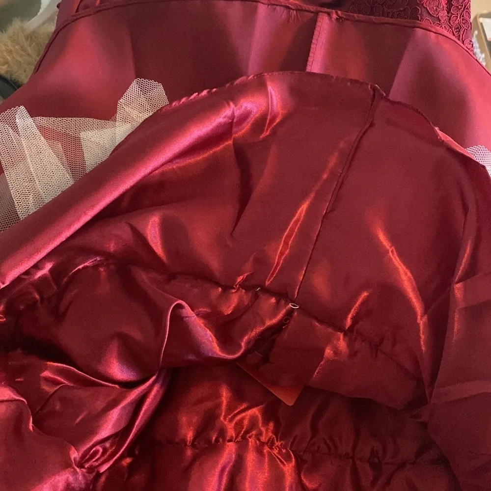 Dancing Queen NEW XS Spaghetti Straps Burgundy Lace Bodice Short Dress w/pocket - Image 13