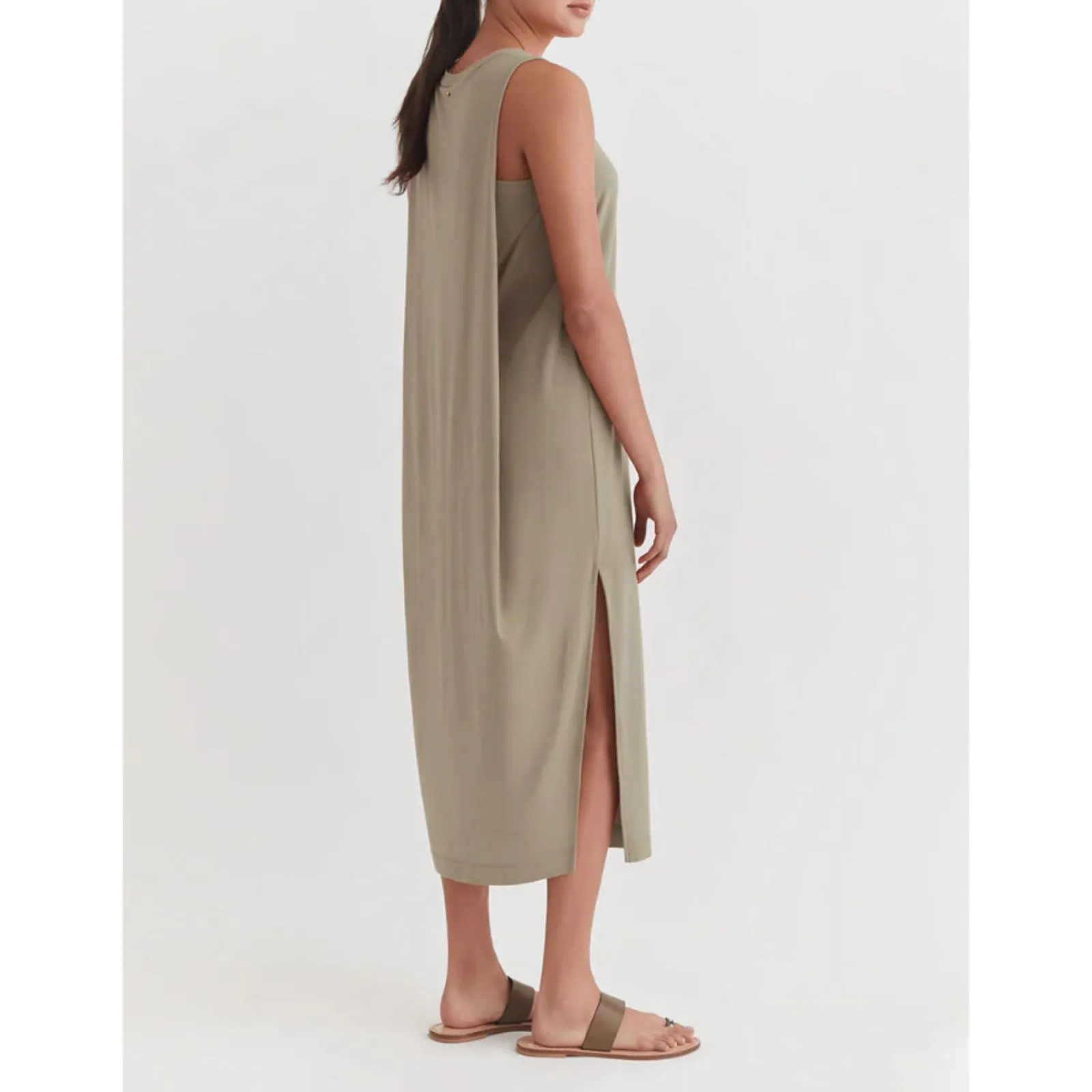 Cuyana Drape Back Slit Sage Green Pima Cotton Sustainable T-shirt Dress Sz S/M - Image 5