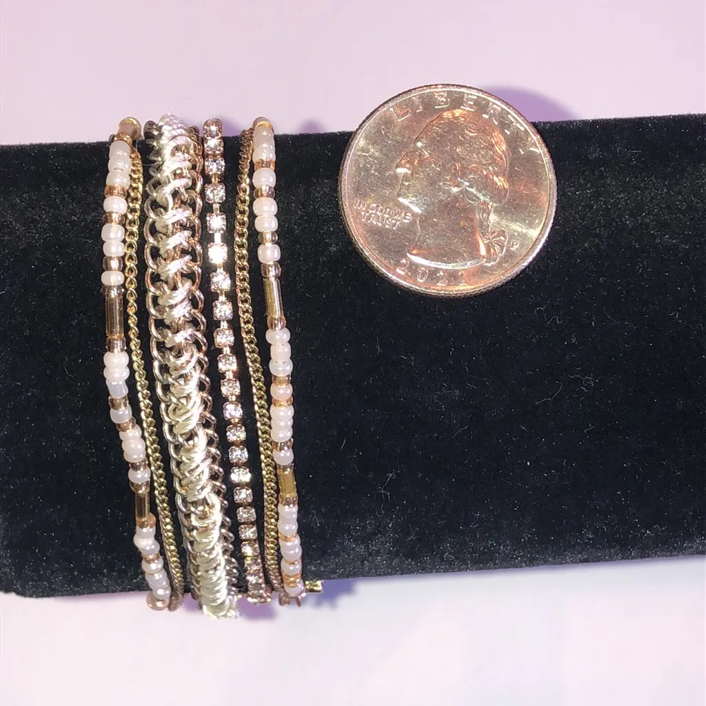 Express Gold Tone Multi Strand Beaded Boho Bracelet - Image 6