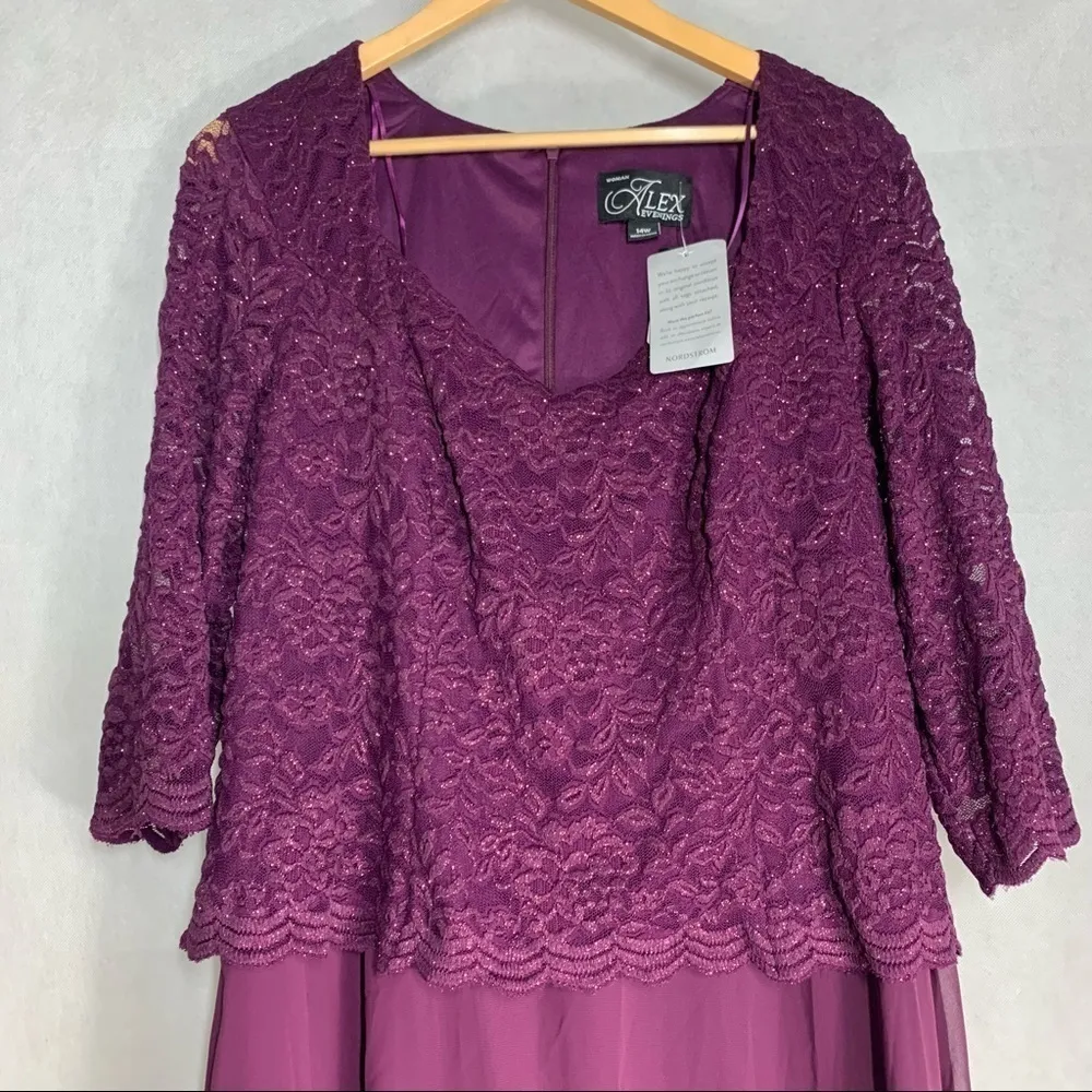 Alex Evenings Burgundy Jewel Neck Formal Special Occasion Party Dress Size 14W - Image 5