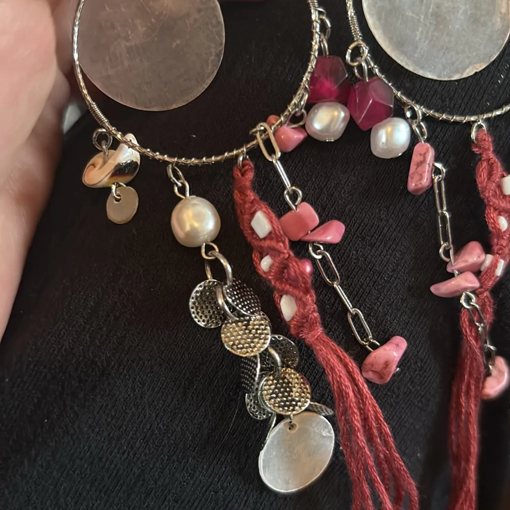 Free People Bohemian Coco Bongo Dangle Maroon Coastal Earrings - Image 4