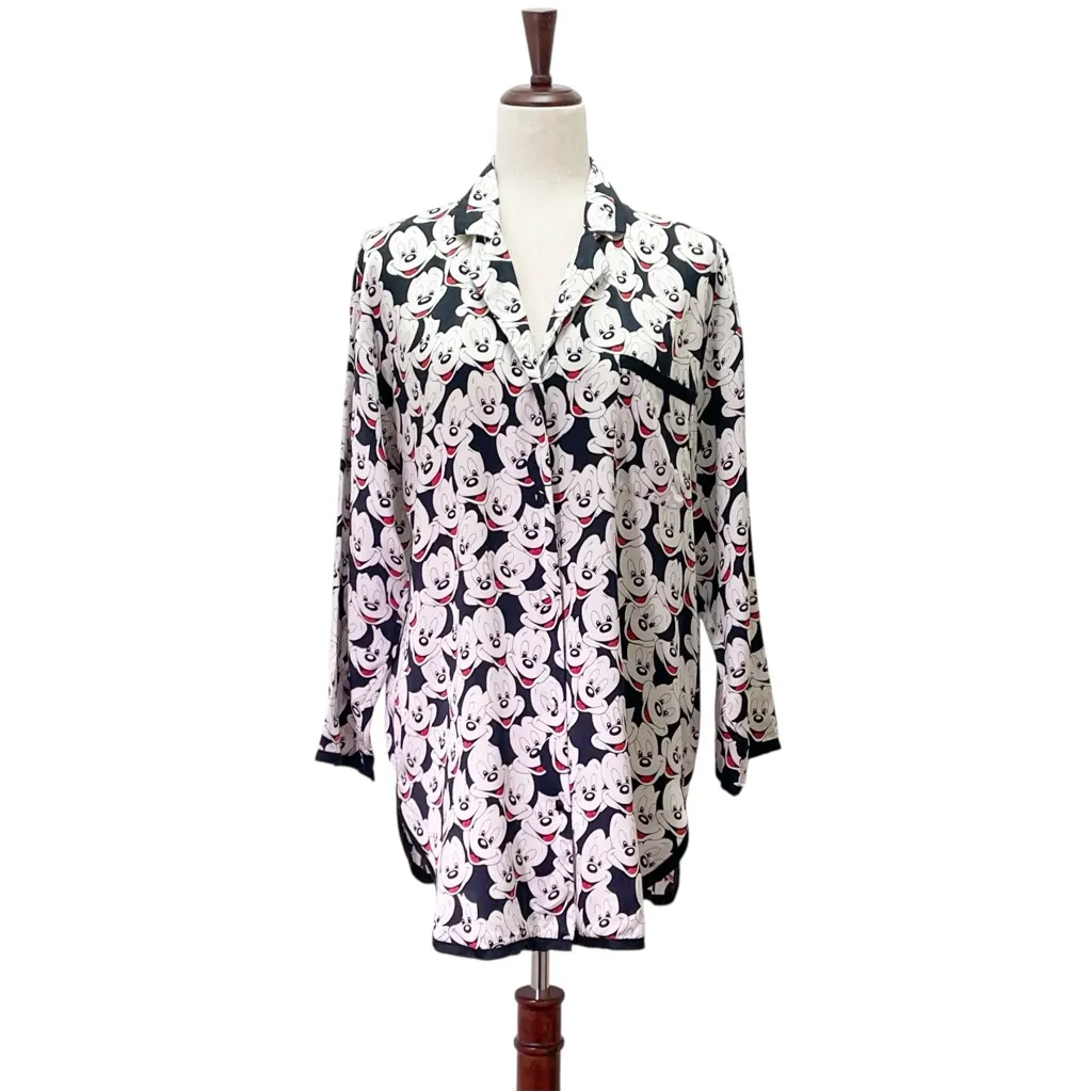 Walt Disney World Mickey Mouse Silk Pajama Nightshirt Black White Red Size Small - Image 3