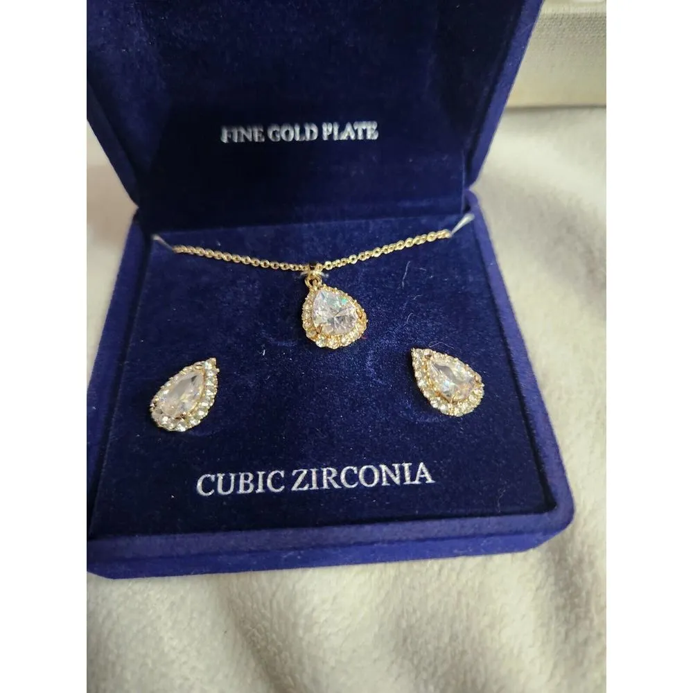 Danecraft Cubic Zirconia Necklace and Earring Set ,Gold Plated - Image 2