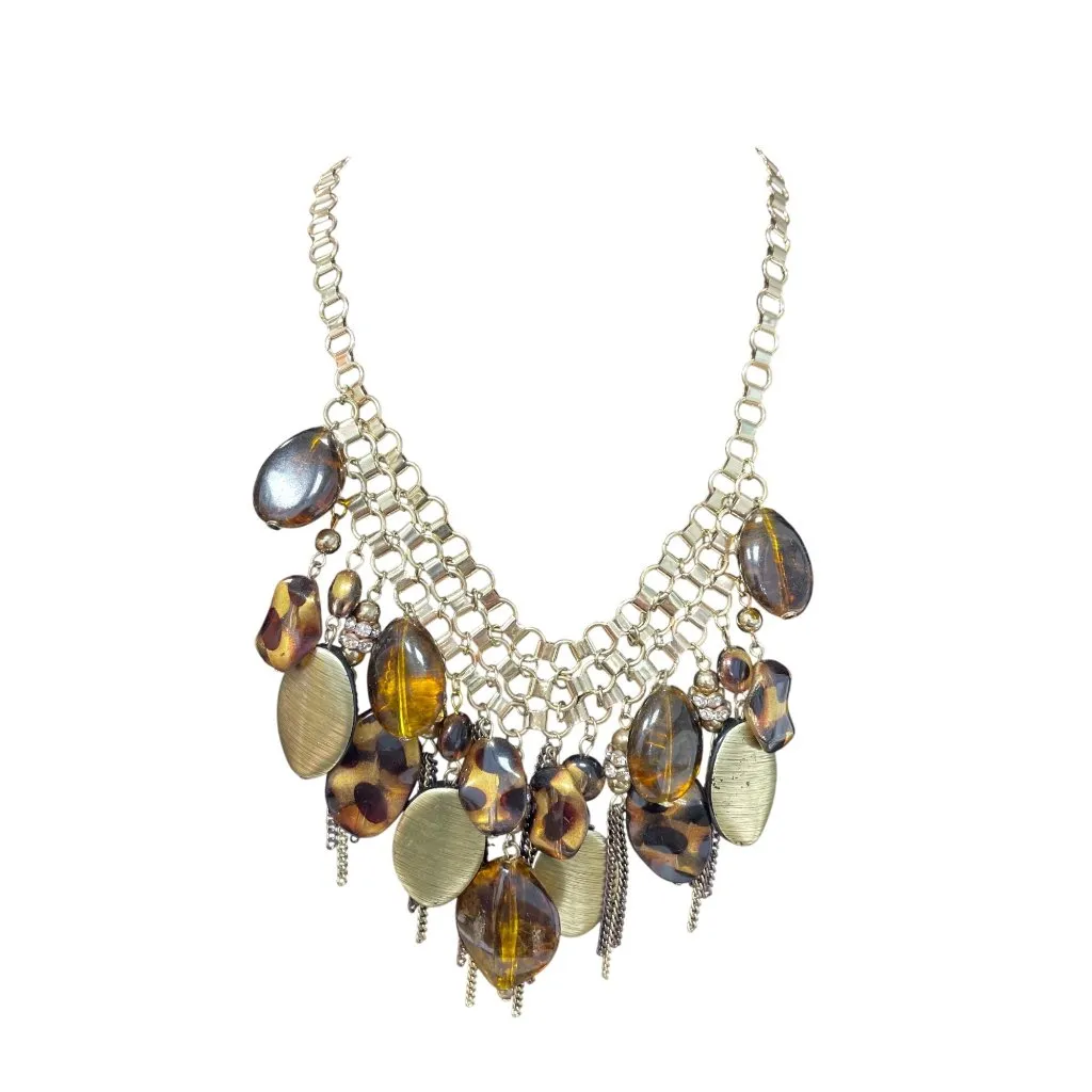 Gold Tone Big tortoise shell resin beads bhol 11.5" chain necklace SKU 9686 - Image 9