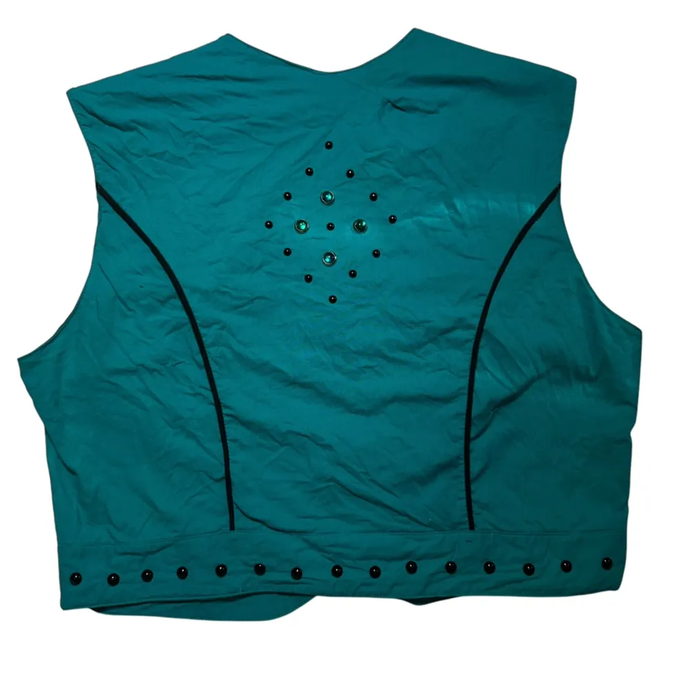 Vintage Aztec Mexican Style Southwest Southwestern Sleeveless Crop Top Teal Green Size L - Image 4