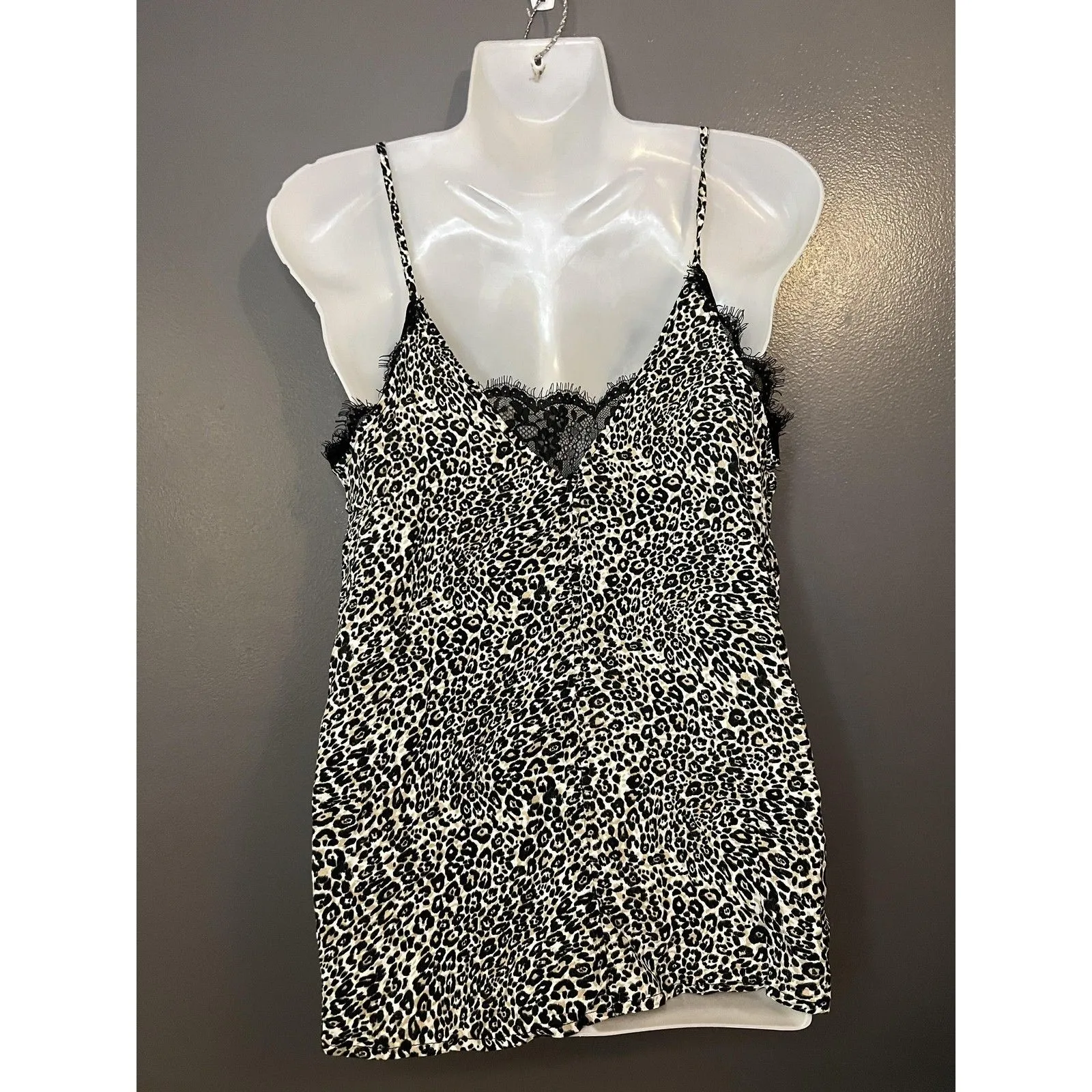 Mi Ami Tank Top Womens Small Black White Leopard Print Lace Cami Shirt Brown - Image 4