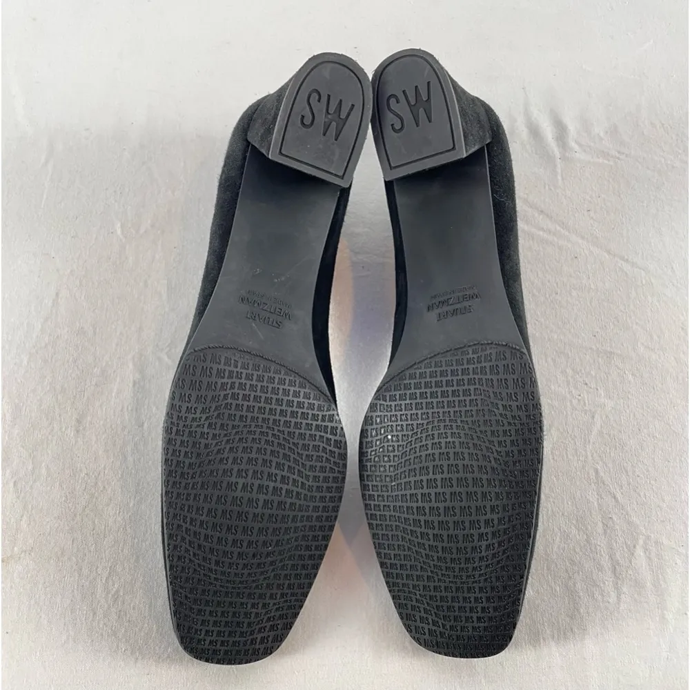 Stuart Weitzman MaryMid Suede Block Heel Pump in‎ Black Size 8 Narrow - Image 7
