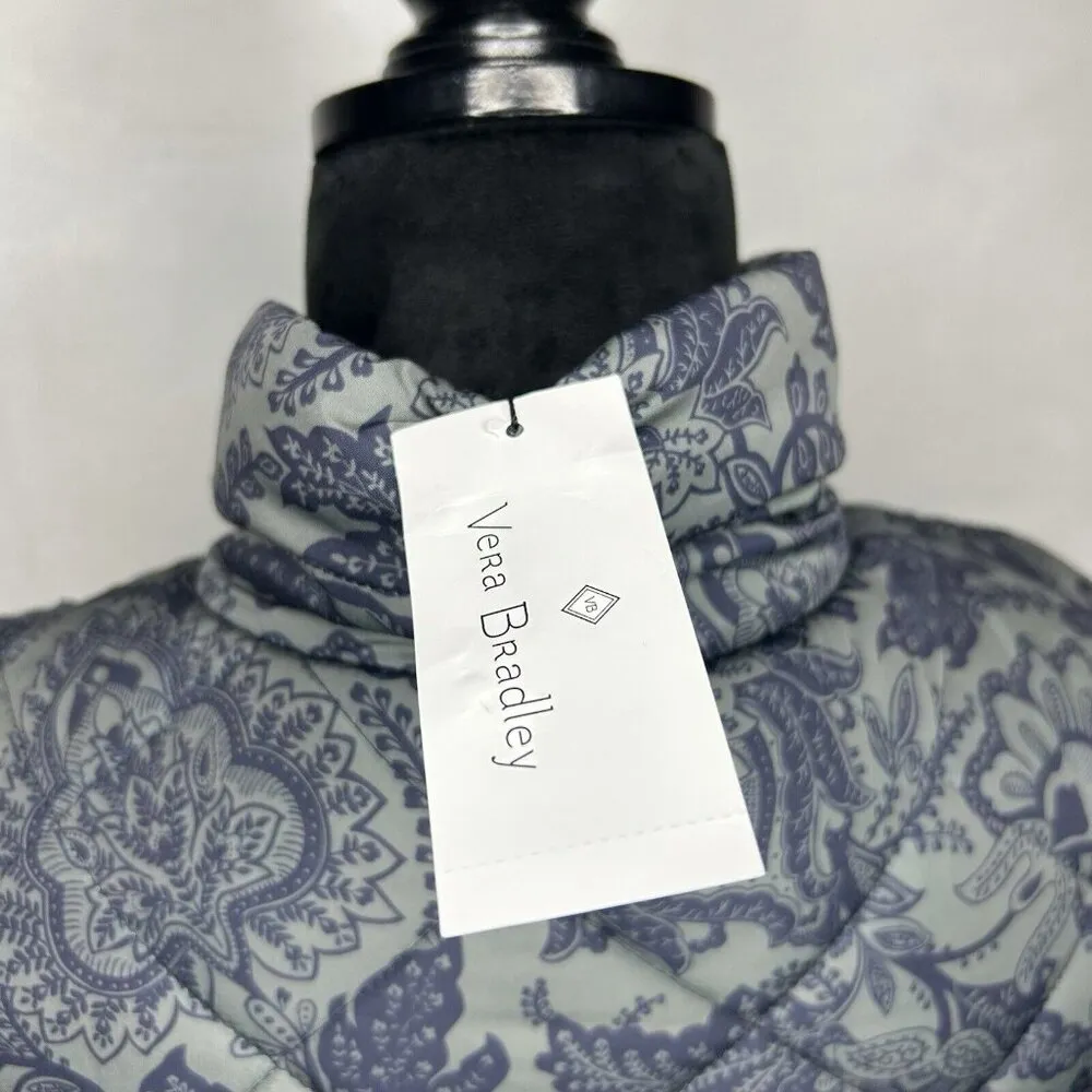 NWT Vera Bradley Puffer Vest Women's Fleece Lined Size XS Gray Navy Floral NEW - Image 10