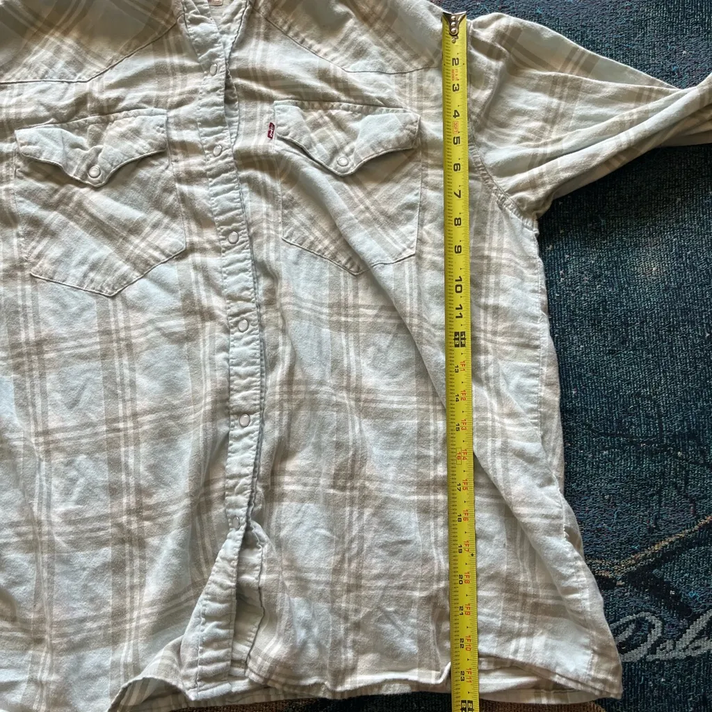 Levi’s Blue & Tan Plaid Western Button‑Up Shirt Sz S/P Casual Streetwear Over - Image 10