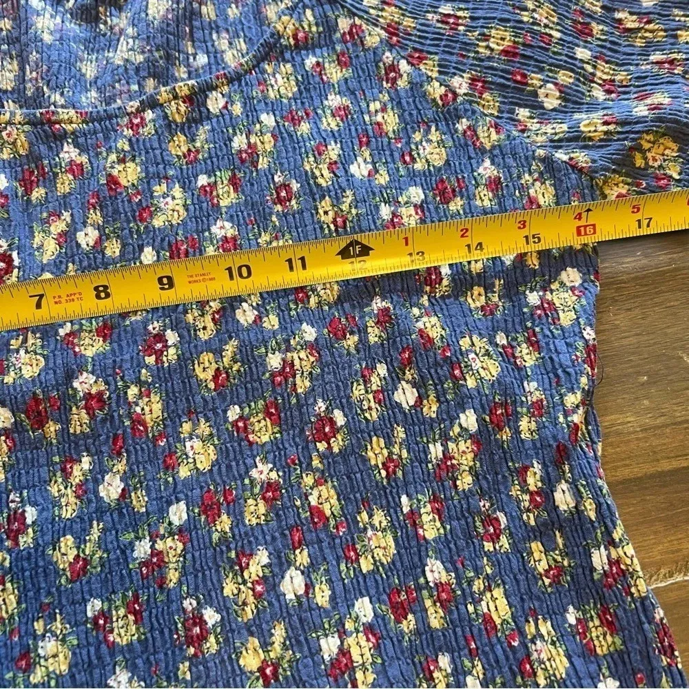 Shaver Lake Stretchy Slinky Floral Top Blouse Prairie Cottage core boho Large Blue - Image 7