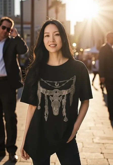 Rare: new Lauren Moshi ✌︎︎ Wanderlust Feather Steer Skull Tee Shirt ✌︎︎ Raw Hem - Image 1