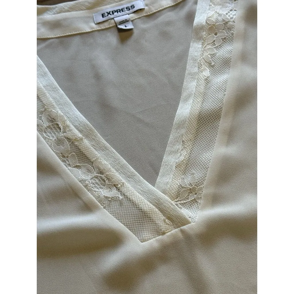 Express Ivory Romantic Floral Lace Victorian style‎ Long sleeve shirt size Small - Image 8