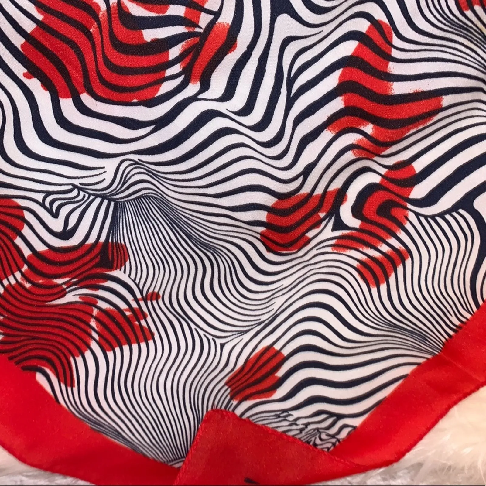 Red Black White Abstract Zebra Stripe Sheer Scarf Lightweight Statement Blue - Image 2