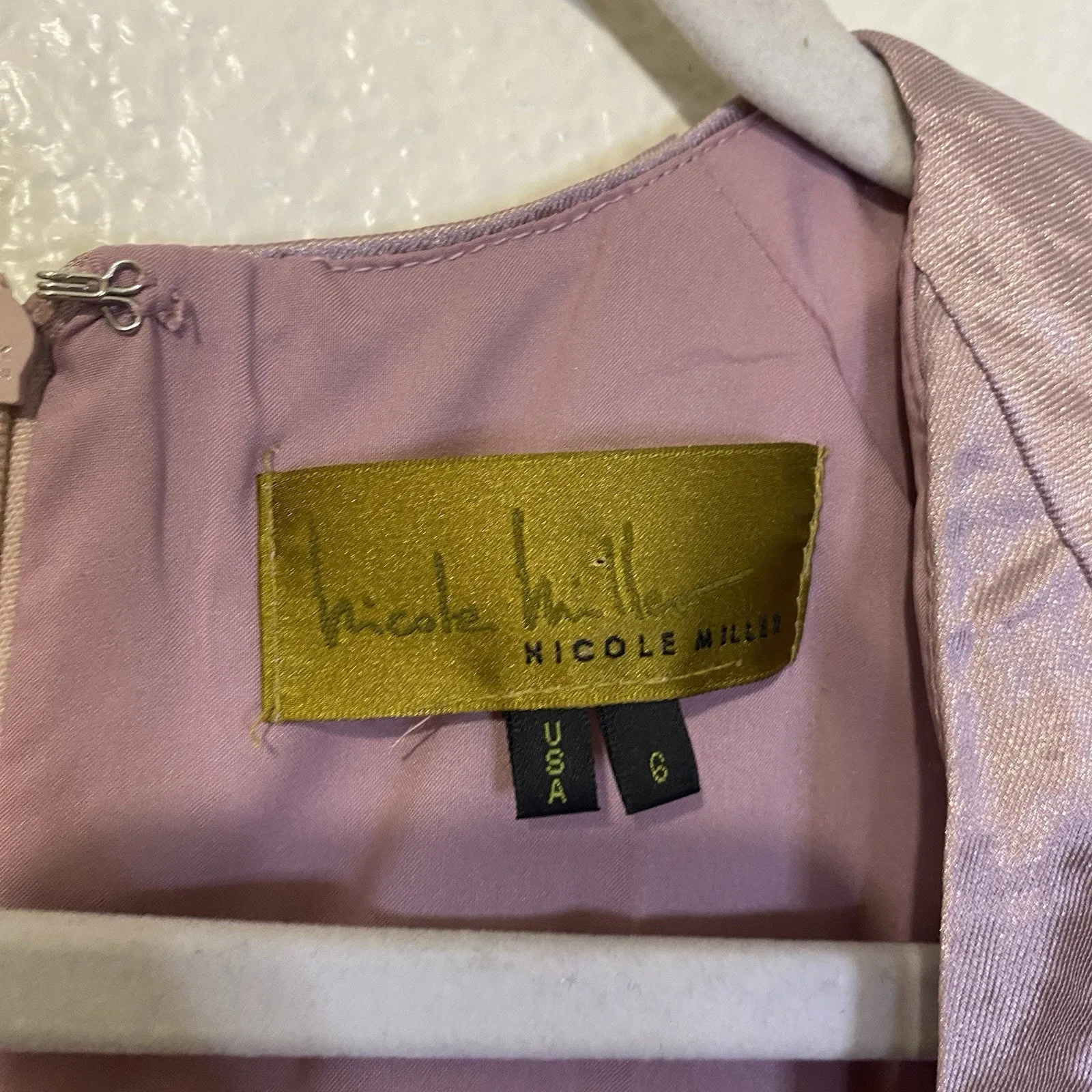 Vintage NICOLE MILLER V Neck Purple Metallic Crinkle Mini Party Dress Size 6 - Image 7