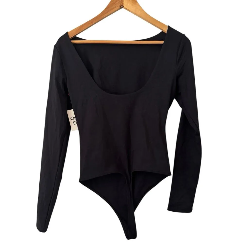 NWT Open Edit Black Long Sleeve Thong Bodysuit Women’s Size Small - Image 2