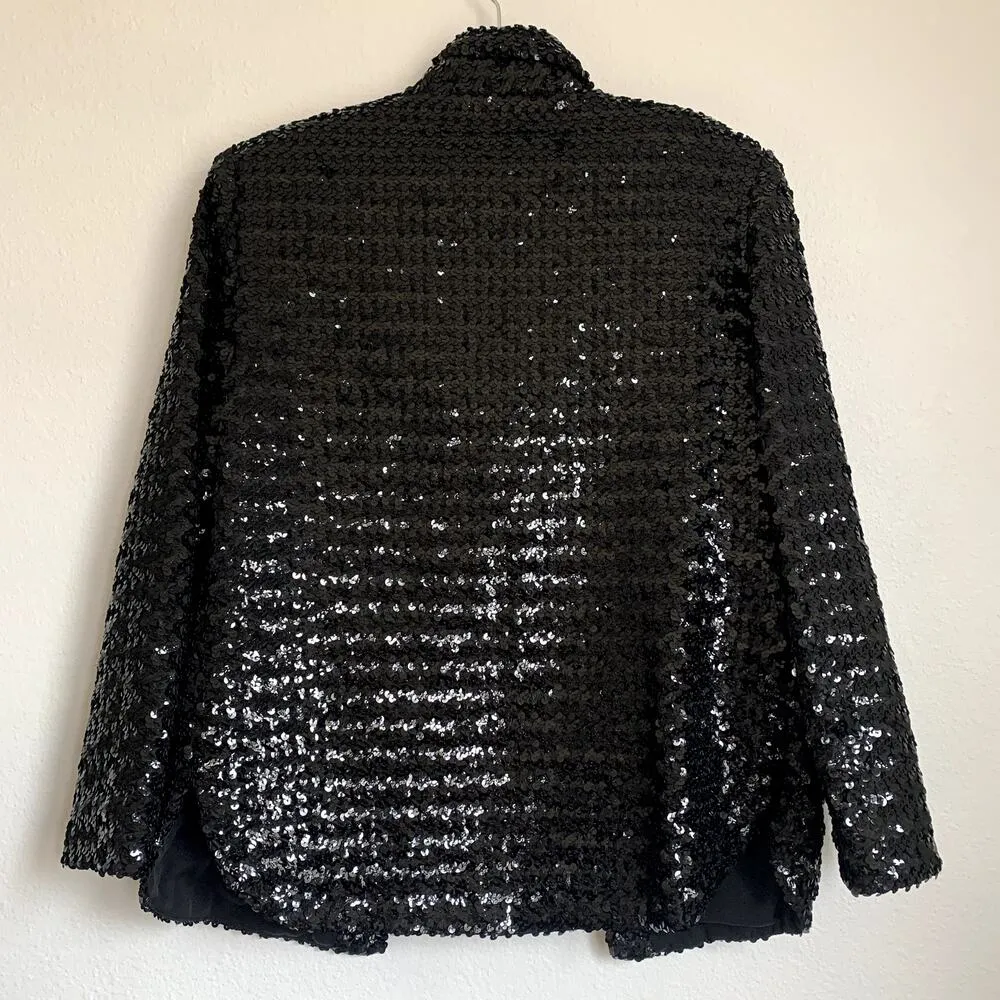 Vintage Beverly Paige Sequin Blazer Jacket in Black Union Made Size 12 - Image 2