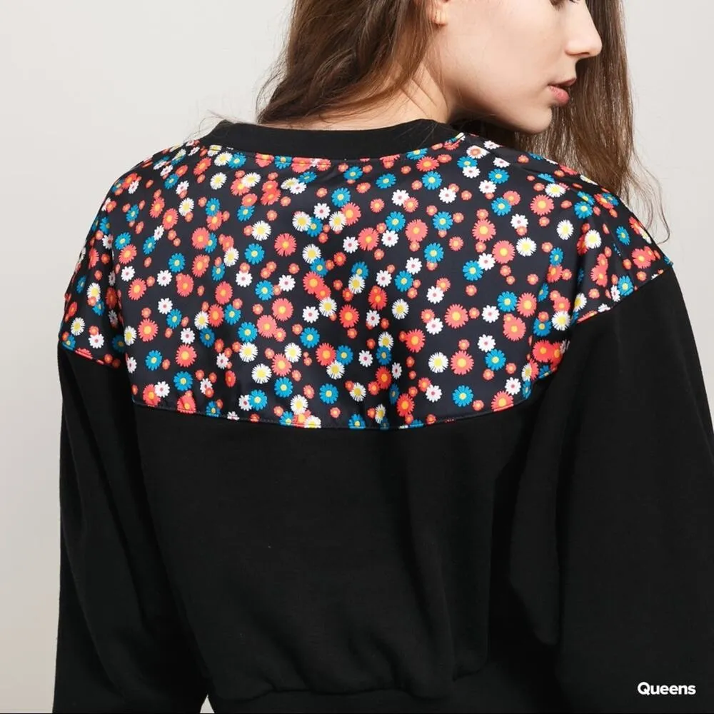 NEW Nike Sweatshirt Cropped Black With Floral Print Fleece Women's Large $65 - Image 2