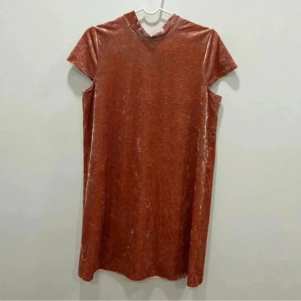 Madewell Soft Pink Crushed Velvet Mockneck Dress, Size M - Image 2