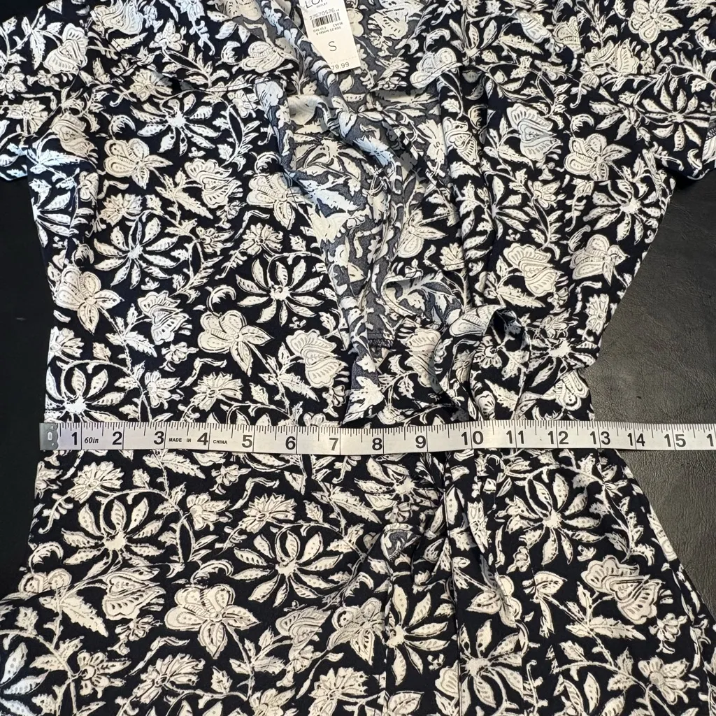 LOFT  Wrap Dress Petite Size S Floral Dark Navy Blue White With Ruffles NWT - Image 11