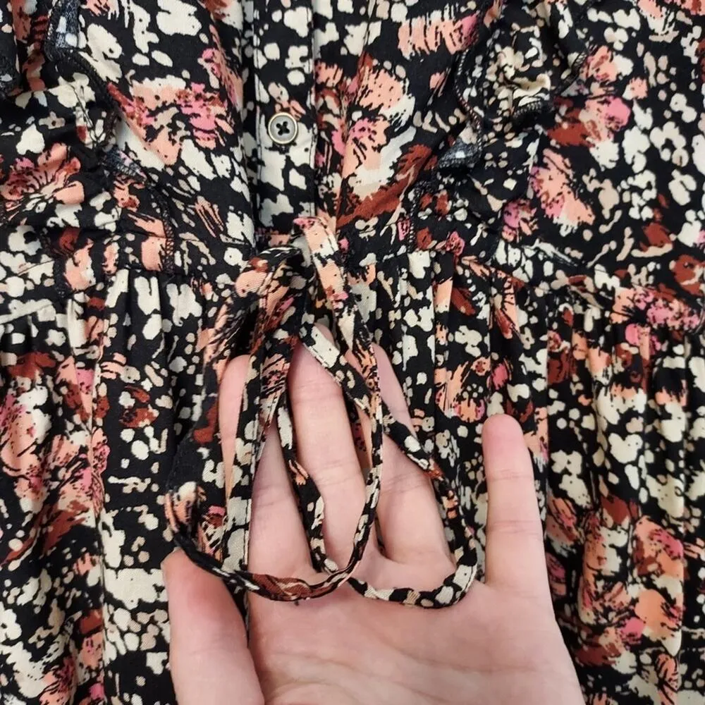 Fat Face Porth Blush Floral Dot Print Midi Long Sleeve Ruffle Lace V-Neck Dress - Image 9