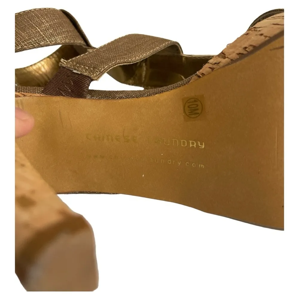 Chinese laundry denim and gold strapped cork heels size 10M - Image 10