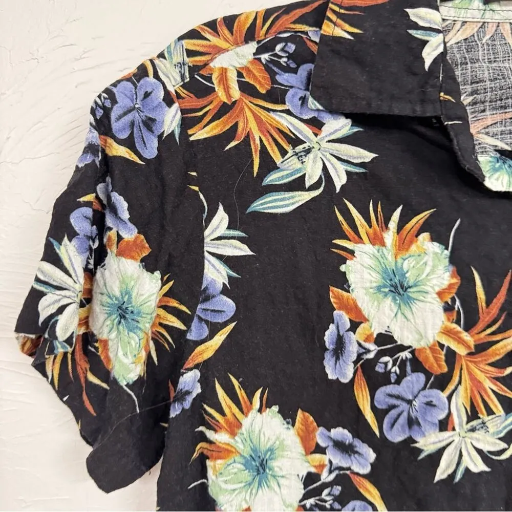 Jogal Black Hawaiian Floral Print Button Down Shirt Womens XS Short Sleeve Beach - Image 2
