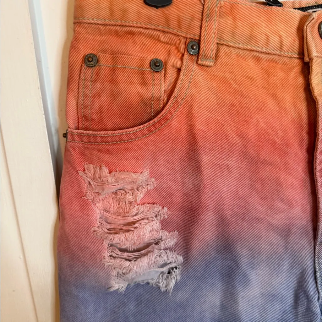 Hot Point Tie Dye Distressed Studded Cut Off Jean Shorts Orange Size 29 - Image 8