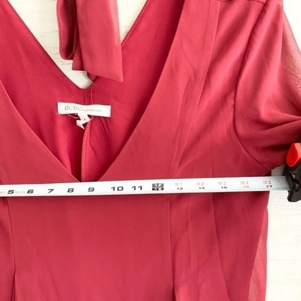 BCBG V-neck Dark Red Choker Dress - Image 9