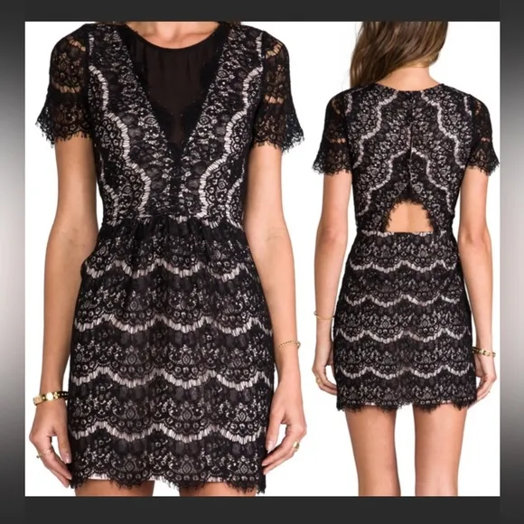 Dolce Vita Black Eyelash Lace Cutout Mini Dress Extra Small Size XS - Image 2