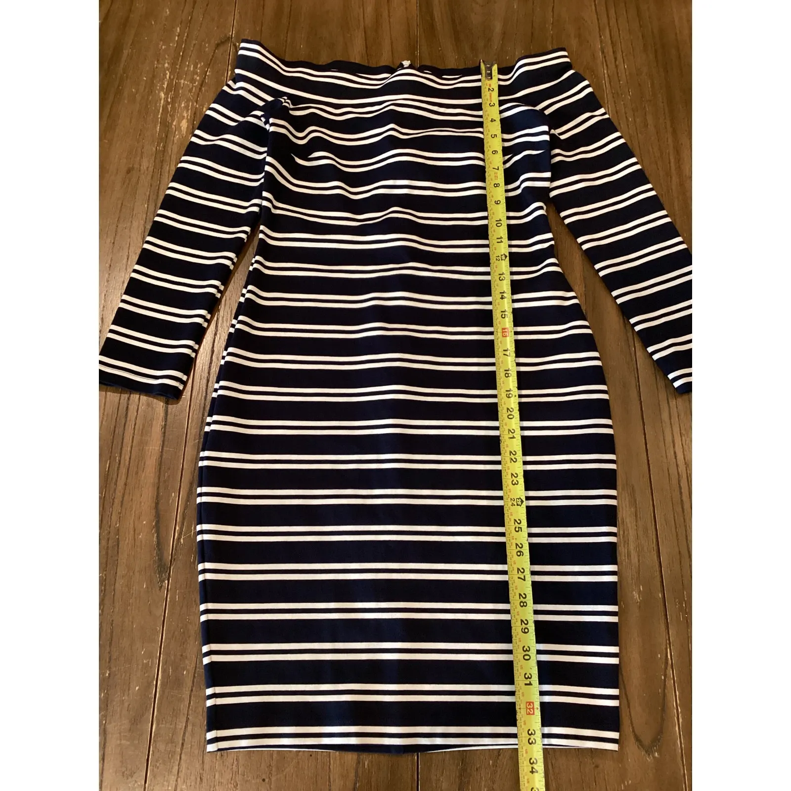 Bec & Bridge Ahoy Long Sleeve Off the Shoulder Midi Dress in Ink Stripe Size 8 - Image 7