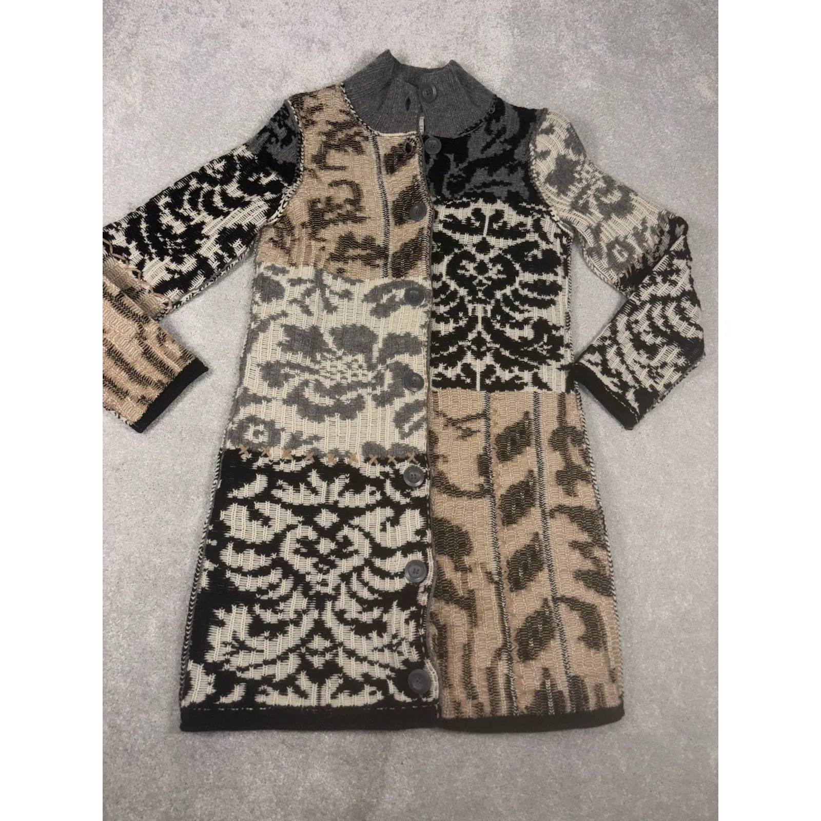 Sundance  Lambswool Sweater Womens Small Button Front Long Duster Artsy Patchwork - Image 4