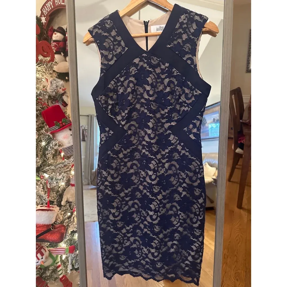 Women's Belle Badgley Mischka Lace Dress, Size Small‎ Blue - Image 2