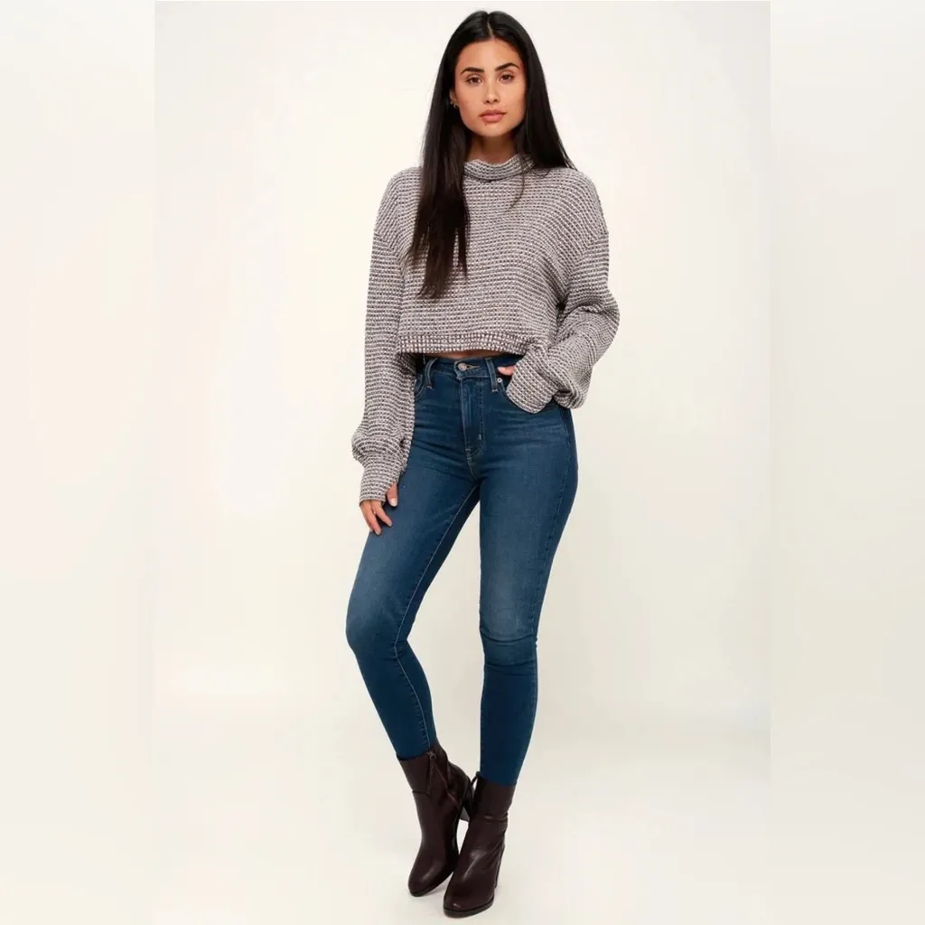 FREE PEOPLE Waffle Knit Cropped Relaxed Sweater Turtleneck Long Sleeve Size Small - Image 6