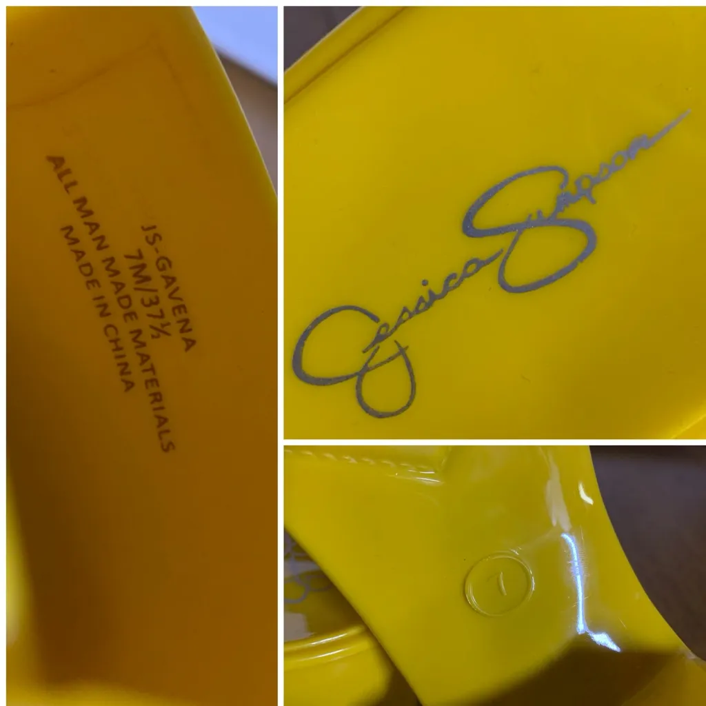 JESSICA SIMPSON LEMON YELLOW "GAVENA" BLOCK HEEL SLIDE PLASTIC SHOES (7) - Image 11