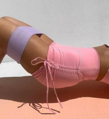 Pink Ruched Tie Up Shorts  - Image 4