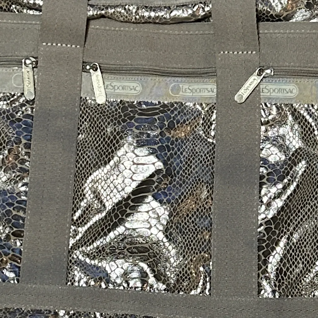 LeSportsac Classic Medium Travel Tote Handbag Cosmetic Pouch Metallic Snake Skin - Image 2