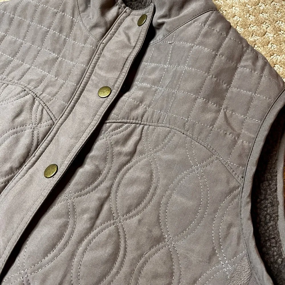 Columbia Fleece Brown Quilted Vest SZ M Lined Warm Hiking Fall Spring Camping - Image 4