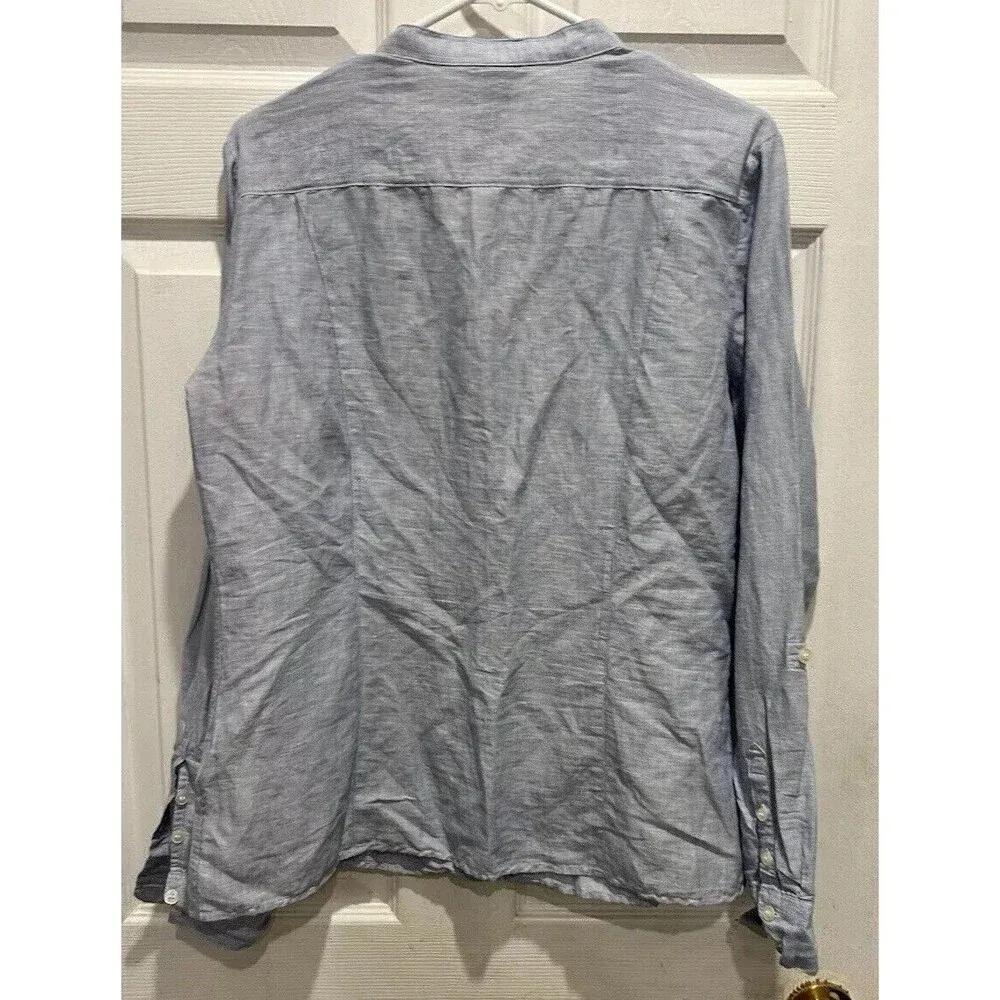 H&M Divided Blue Striped Linen Cotton Buttondown Tunic Top‎ Blouse Women’s Sz 14 - Image 8