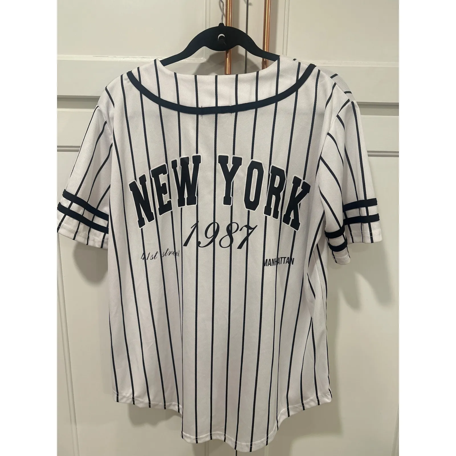 Harper Ivy New York Baseball Jersey Top White Black Pinstripe Size L casual Size L - Image 7
